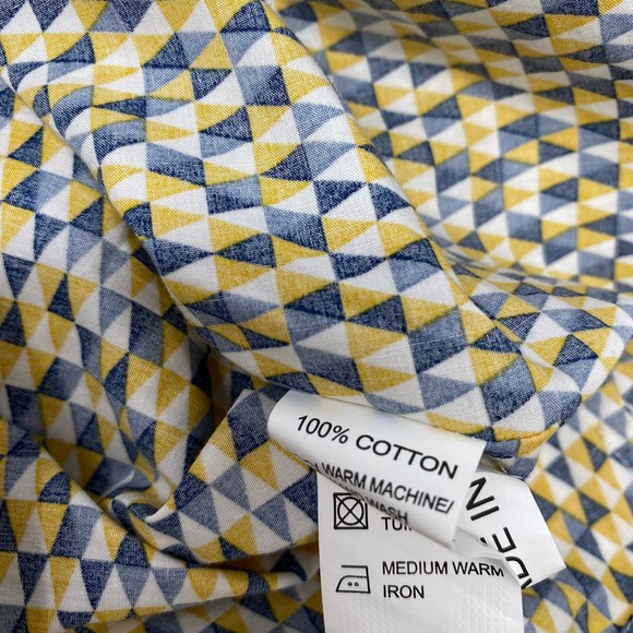 Relco London XL Yellow Blue Triangle Pattern Short Sleeve Cotton Button Up Shirt - Picture 3 of 5